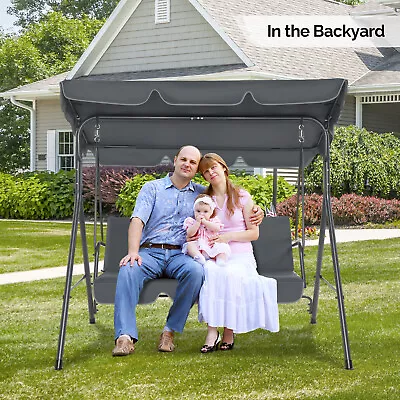 Outdoor 3-Person Patio Porch Swing Hammock Bench With Adjustable Canopy Gray • $101.99