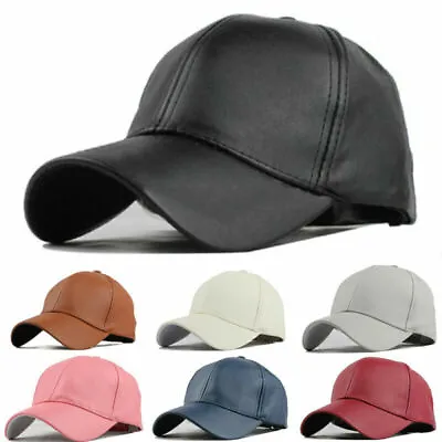 Men Teens Leather Baseball Cap Trucker Snapback Outdoor Casual Adjustable Hat  • £6.11