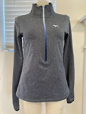 Victoria Secret Pink Ultimate Womens MEDIUM Gray 1/2 Zip Pullover Top MInt... • $15.99