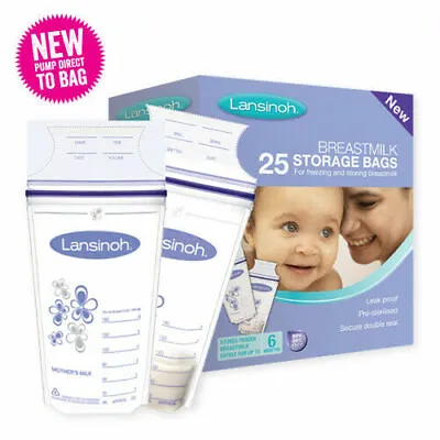 25 Lansinoh Breast Milk Storage Bags Breastmilk Pouches Leak Proof Breastfeeding • £8.90