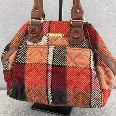 VERA BRADLEY Canyon Quilted Wool Plaid Satchel Orange Leather Straps • $35