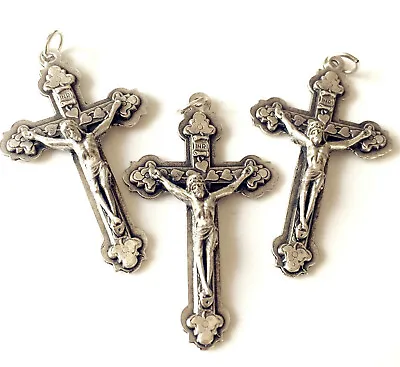 £9.66 • Buy Lot 3 PCS Silver Cross Italy 2  Crucifix Rosary Parts Center Catholic Pendant