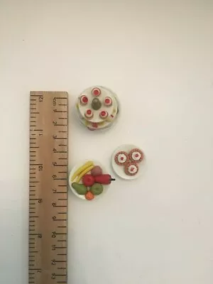 Dollhouse Sized Set Of 3 Cake And Fruit Displays • $6