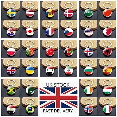 £3.30 • Buy Keyring Flag Country Double Sided Glass Keychain European Flags Car Metal Gift 