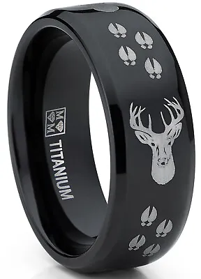 8MM Black Deer Head Track Titanium Ring Wedding Band Men's Hunting Ring • $18.99