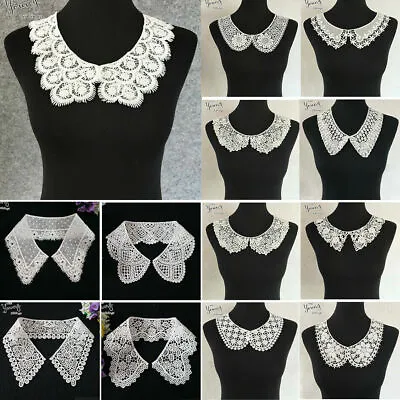 White Flower Collar Trims Embroidery Neckline Sewing Applique Patch Fabric Craft • £3.83