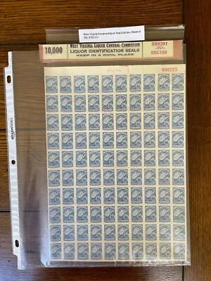 West Virginia Liquor Control Commission Identification Seals - Sheet Of 100  • $68.75