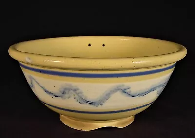 Very Rare Antique American Blue Seaweed Mocha Colander Yellow Ware Mochaware • $1850