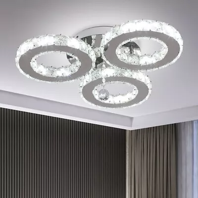 Crystal 3-Rings Chandelier LED Ceiling Light Dining Living Room Guestroom Lamp U • £39.99