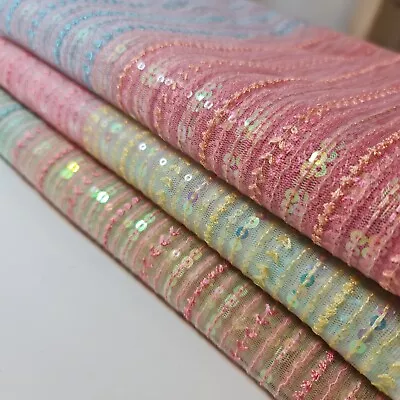 £1.99 • Buy Multi Sequin Fabric Sparkly Mesh Shiny Bling Pride Wedding Dress Material 112cm