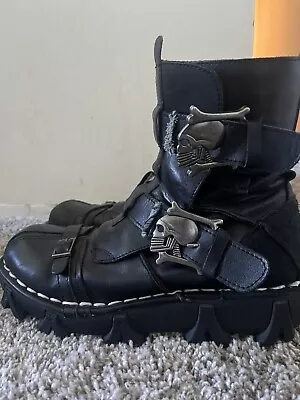 Skull Leather Biker Boots Men's Size 11 Goth Punk Combat Style • $65