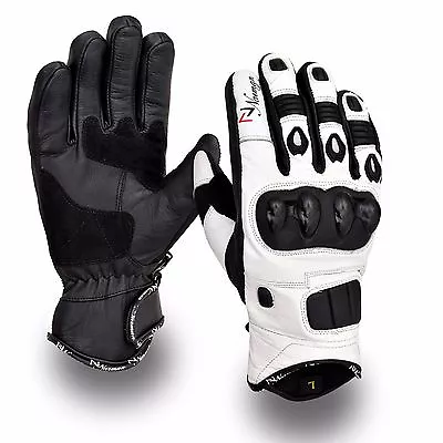 White Short Leather Knuckle Protection Motorbike Motorcycle Gloves • £14.99