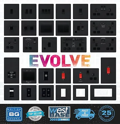 £11.99 • Buy BG EVOLVE MATT BLACK SCREWLESS Switches & Sockets BLACK Insert Full Range