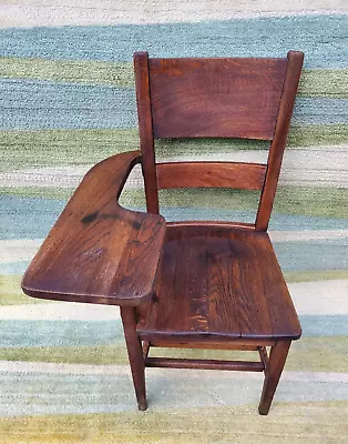 Antique Wood School Desk Chair All Solid Wood Oak Attached Table Rustic • $234.98