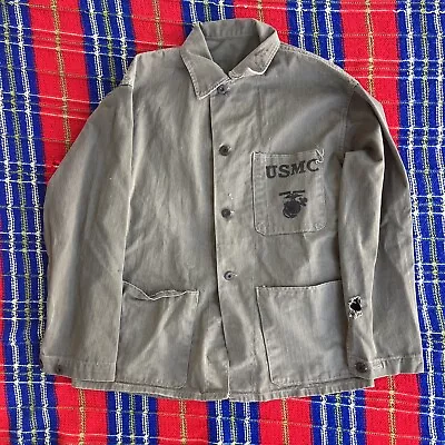 Vtg 40s 50s WW2 USMC P41 HBT US Marines Field Utility Jacket Shirt W Stencil • $279.99