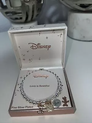 NEW Disney Minnie Mouse Love Is Bowtiful Beaded Charm Silver Plated Bracelet • $19.99