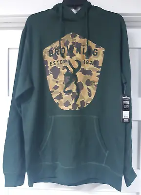 Browning Buckmark Hoodie Green Hooded Sweatshirt Vintage Style Hunting Size L • $25.99