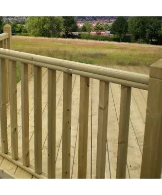 Treated Timber Garden Decking Handrail / Baserail - Fits 32mm + 41mm Spindles • £29.95