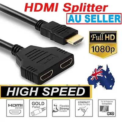 HDMI Port Male To Dual Female 1 In 2 Out Spliter Cable Adapter For 3D 1080P HDTV • $8.99