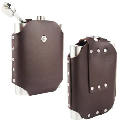 New 8oz Hip Flask Stainless Steel With Brown Leather Jacket Drink Camping Gift • £6.99
