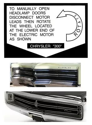 1968 1969 68 69 Chrysler 300 Hidden Headlight Decal MOPAR BEST AVAIL Like NOS • $9