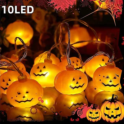 10LED Halloween Curtain Pumpkin String Fairy Warm Lights In/Outdoor Party Decor • £4.72