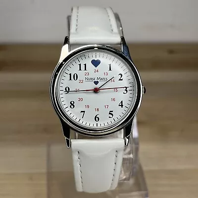 Nurse Mates White Band Chrome Basic Watch With Military Time- NEW BATTERY RUNS! • $19.99