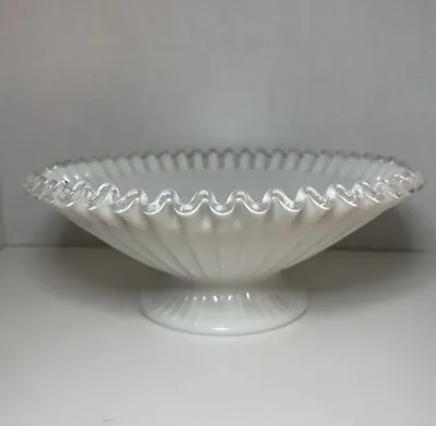 VTG Fenton Silvercrest Large White Milk Glass Ruffled Pedestal Bowl 10.5” Easter • $15.99