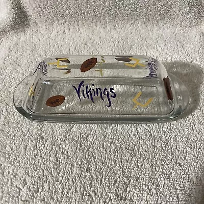 Minnesota Vikings Handpainted Glass Butter Dish Butter Keep NFL Football • $15