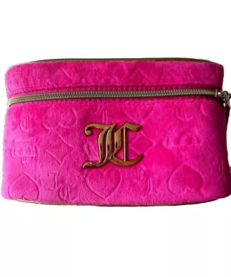 NWT! Juicy Couture Travel Velour Makeup Case Vanity Bag Velvet Pink Gold Logo • $26.99