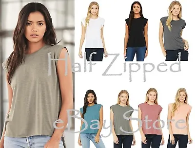 Bella + Canvas Women's Flowy Muscle Tee T-Shirt With Rolled Cuffs 8804 S-2XL • $11.46