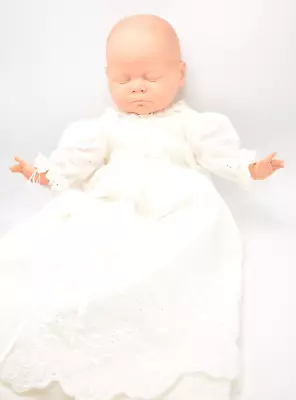 Vintage 1980's Plastic Baby Doll Sleeping In Christening Gown • £34.95