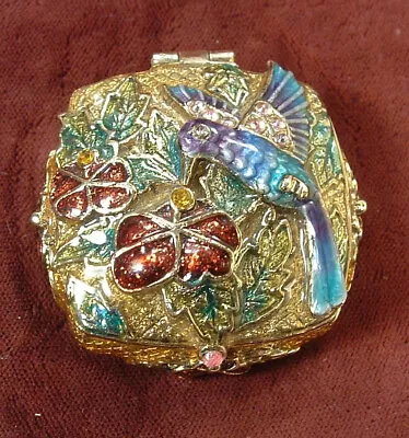 Monet Enameled Hummingbird & Floral Design Hinged Pill Box • $9.99