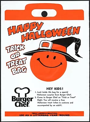 Vintage Bag BURGER CHEF Happy Halloween Trick Or Treat Bag New Old Stock N-mint • $8.49