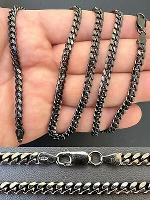 5mm Miami Cuban Link Necklace Black Oxidized Rhodium Real 925 Sterling Silver • $151.18