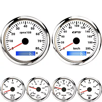 6 Gauge Set 85mm GPS Speedo 200km/h Tacho&52mm Fuel Water Temp Oil Pressure Volt • $128.21