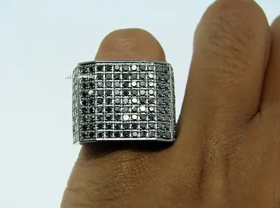 925 Sterling Silver 4Ct Round Black Cubic Zirconia Men's Statement Pinky Ring • $141.09