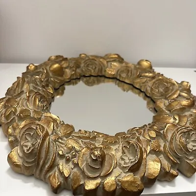 Vtg The Bombay Company Gold Gilded Rose Wreath Mirror 16” • $100