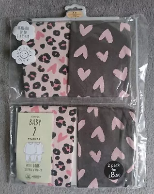 George Baby Girl 2 Pack Leopard/Heart Print Pyjama Set 3 - 6 Months NEW • £4.99