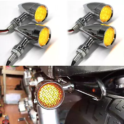 4x Motorcycle Turn Signals Light Amber Chrome Bullet Blinker For Harley Davidson • $39.26