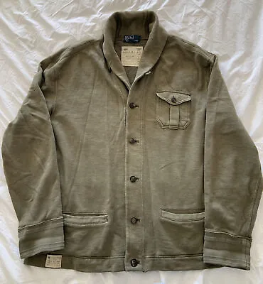 Polo Ralph Lauren Cardigan Sweater Military Sportsman Utility Vintage Green XL • $99.99