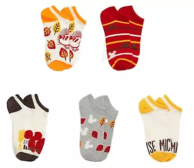 New Disney Ladies 5 Pair Of THANKSGIVING HARVEST MICKEY MOUSE NO SHOW SOCKS • $11.99