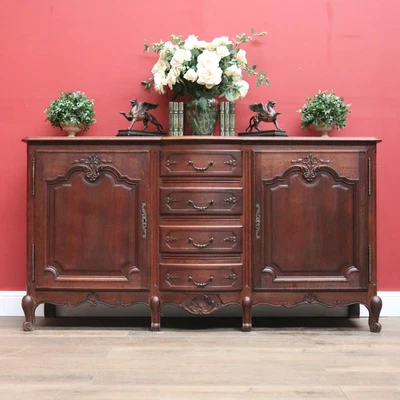 $1895 • Buy Antique French Oak Three Drawer Sideboard, Cabinet, Curved Drawer Hall Cupboard