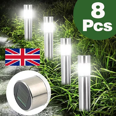 4/8 X Solar Powered Stainless Steel Led Post Stake Lights Garden Patio Outdoor • £11.88