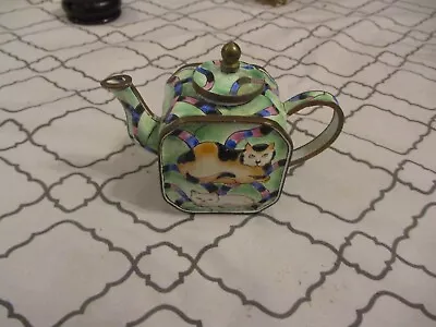 Vintage Miniature Enamel Teapot Light Green With Cats • $24.99