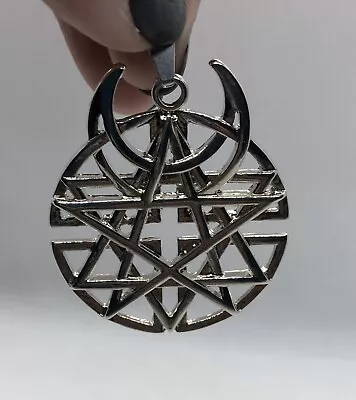 Silver Pentagram Moon Cross Pendant • $15