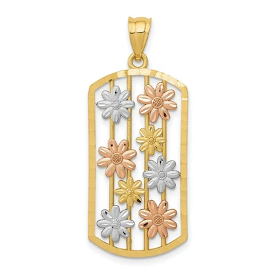 $203.99 • Buy 14k Yellow Gold Open Dog Tag Framed Multi-Color Daisy Flower Charm Pendant