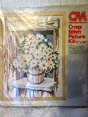 1977 Daisies In A Bucket Vintage Stamped Cross Stitch Kit CM NIP 12x16 • $4.75