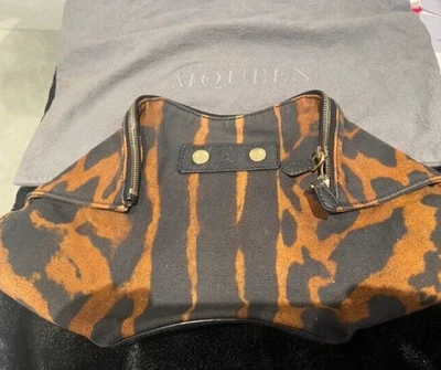 $145 • Buy Alexander McQueen Designer Tan/black Fabric Clutch Bag Good Con & Dustbag