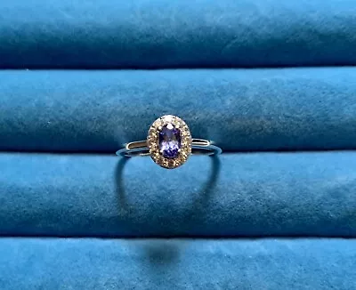 AAA Tanzanite White Zircon Halo Ring In Platinum Over SS - Size 10 (.85 Ctw.) • $57.88